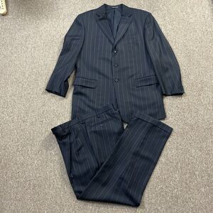 Pal Zileri Brown Pinstriped 100% Wool 2 Pc Suit Jacket Pants See Photos